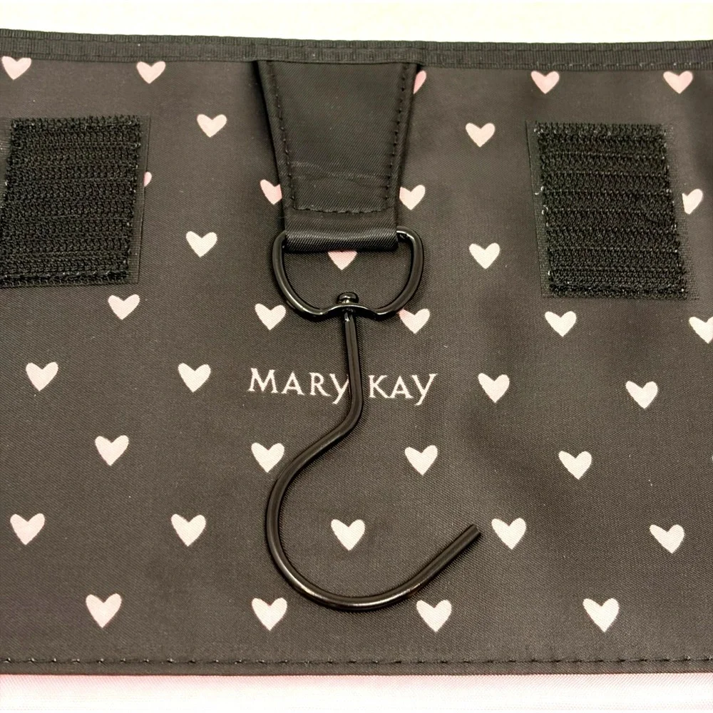 Mary Kay Hanging Travel Cosmetic Organizer Makeup Bag Black Pink Hearts Roll Up